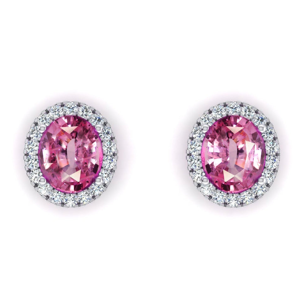 Pink Sapphire Halo Diamond Stud Earrings