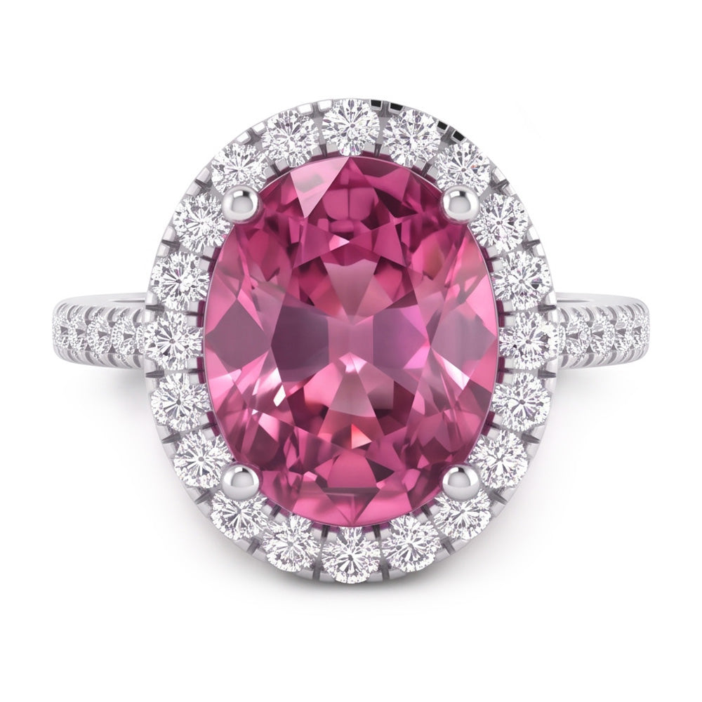 Pink Sapphire Halo Natural Earth Mined Diamond Ring
