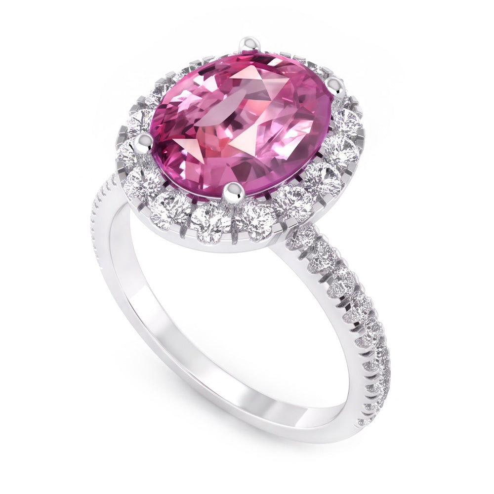 Pink Sapphire Halo Natural Earth Mined Diamond Ring