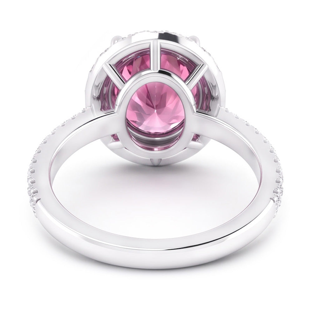 Pink Sapphire Halo Natural Earth Mined Diamond Ring