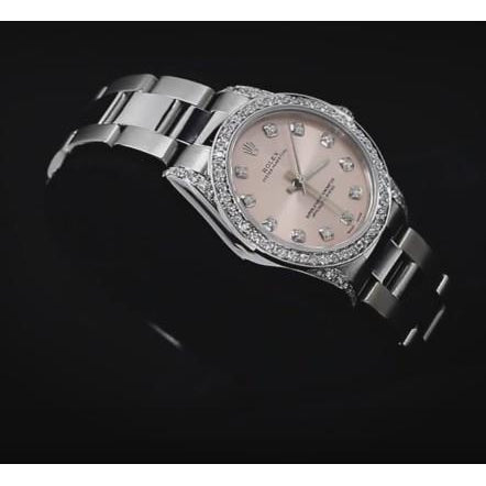 Pink Dial Rolex Watch Custom Diamond Bezel Midsize 31Mm No Date Ss