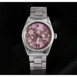 Pink Flower Dial Natural Earth Mined Diamond Bezel Ss Rolex Datejust Watch QUICK SET