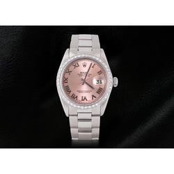 Pink Roman Dial Diamond Bezel Rolex Datejust Ss Oyster Men Watch QUICK SET