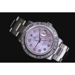Pink Custom Natural Earth Mined Diamond Dial Datejust Rolex Watch Ss 5 Carat Baguette