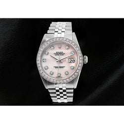 Pink Natural Earth Mined Diamond Dial Rolex Datejust Watch Oyster Perpetual Bezel QUICK SET