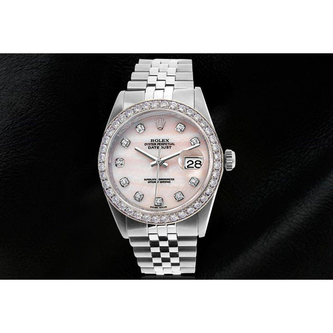 Pink Natural Earth Mined Diamond Dial Rolex Datejust Watch Oyster Perp