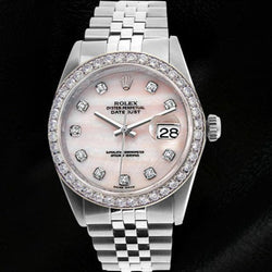 Pink Mop Natural Earth Mined Diamond Dial Rolex Datejust Watch Oyster Perpetual