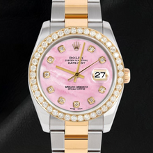 Pink Mother Of Pearl Diamond Dial 36 mm Rolex Datejust Two Tone Watch Oyster Bracelet
