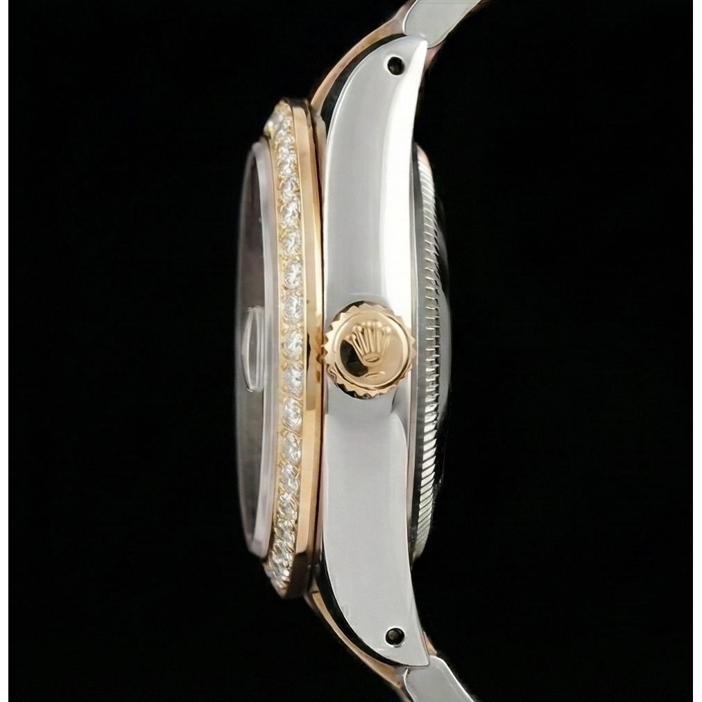 Pink Mother Of Pearl Natural Earth Mined Diamond Dial 36 mm Rolex Datejust Two Tone Watch Oyster Bracelet