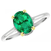 Oval Cut Colombian Emerald ring in 14K Two Tone Gold – side view