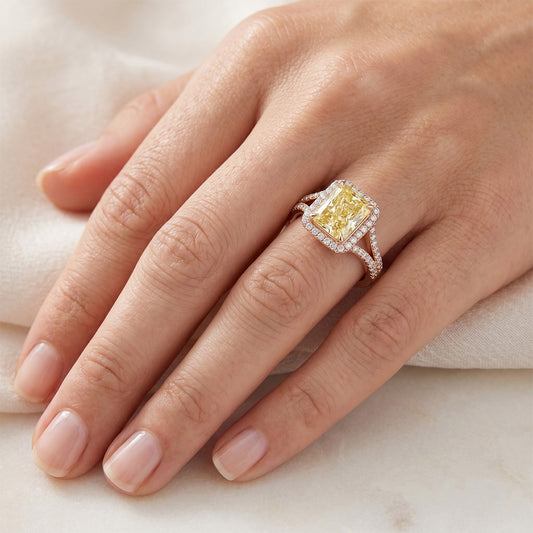 Premium VVS Canary Yellow Diamond Halo Setting Ring – 2 ct 14K