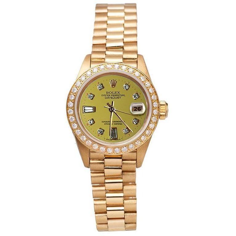 Champagne Diamond Dial Bezel Rolex Watch