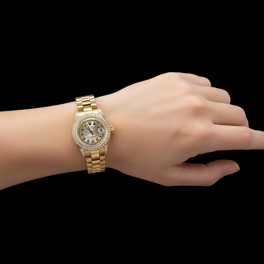 President Rolex Datejust Watch Yellow Gold Natural Earth Mined Diamond Bezel Dial P2