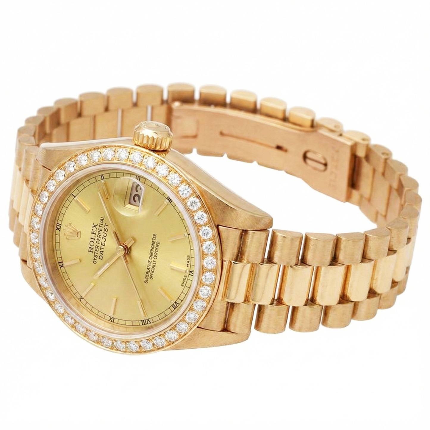 Presidential Style Rolex Dj Watch Champagne Stick Dial  Bezel