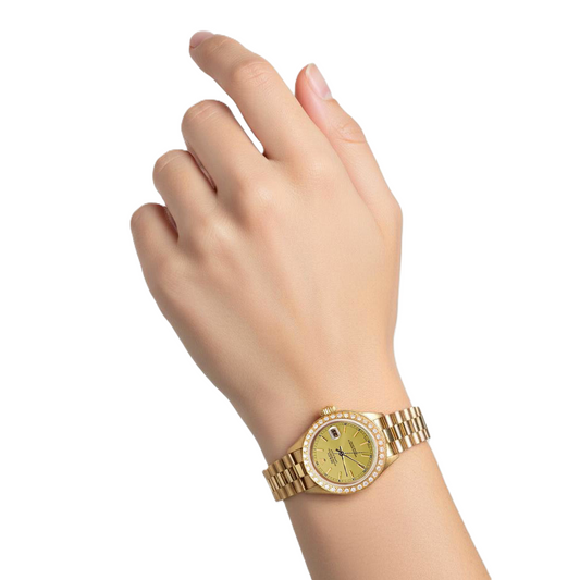 Presidential Style Rolex Dj Watch Champagne Stick Dial  Bezel P2