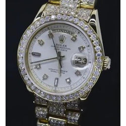 Presidential Women Rolex 20 Carats Custom Natural Earth Mined Diamonds Concealed Clasp Watch Gold
