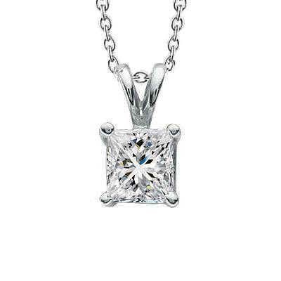 Princess 2 Carats Solitaire Prong Set Genuine Diamond Pendant White Gold 14K