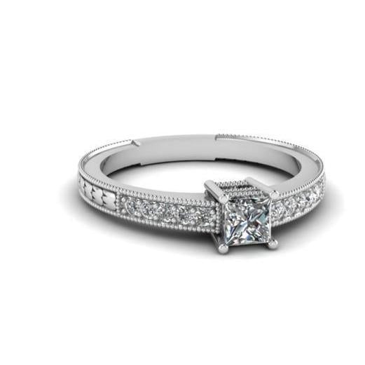 Princess And Round Cut 2.25 Ct Genuine Diamonds Antique Look Ring White Gold