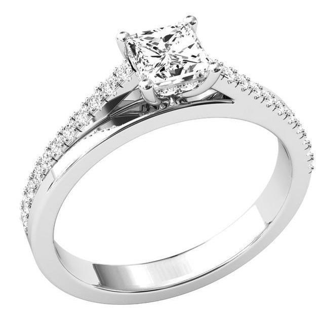 Princess And Round Cut 2.50 Carats Real Diamond Solitaire Ring With Accents