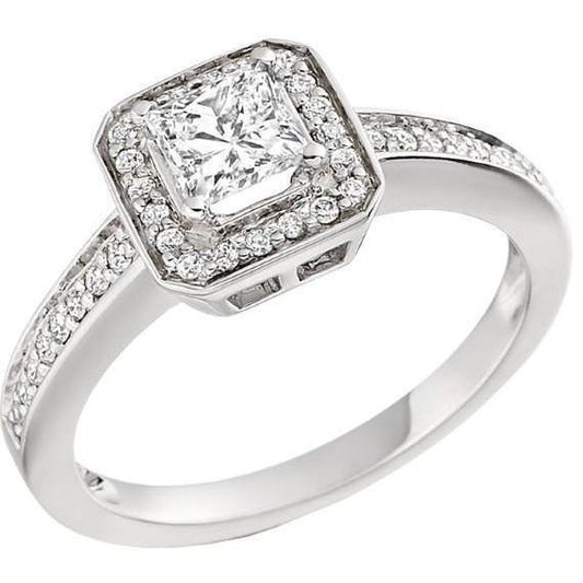 Princess And Round Cut 2.60 Ct Real Diamond Halo Ring