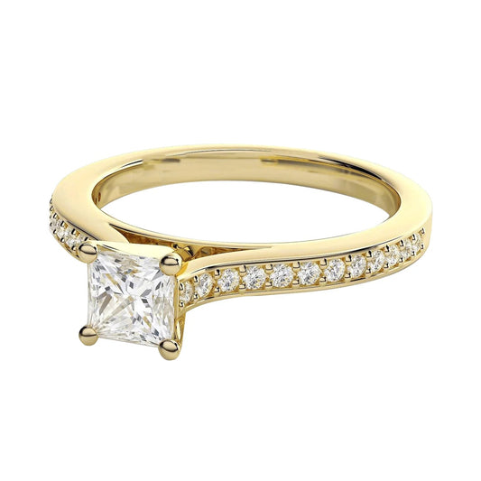 Princess And Round Cut 2.85 Ct. Real Diamonds Wedding Ring Yellow Gold