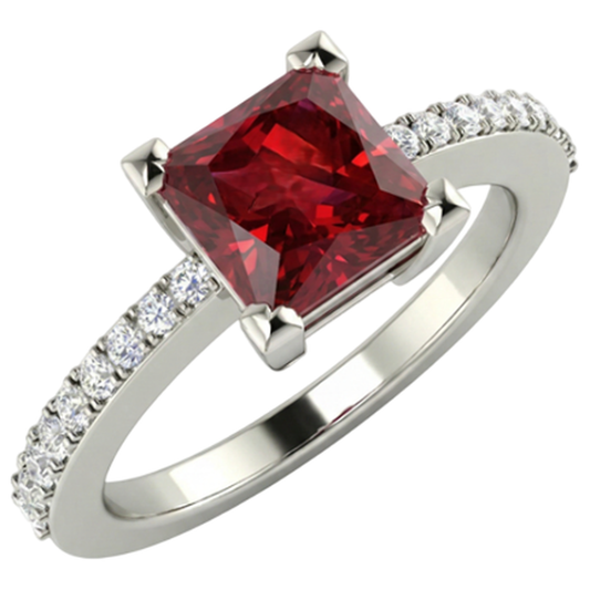 Princess And Round Cut 3.45 Ct. Ruby And Natural Earth Mined DIAMOND ( NOT LAB GROWN )s Ring White Gold 14K