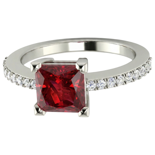Princess And Round Cut 3.45 Ct. Ruby And Natural Earth Mined DIAMOND ( NOT LAB GROWN )s Ring White Gold 14K