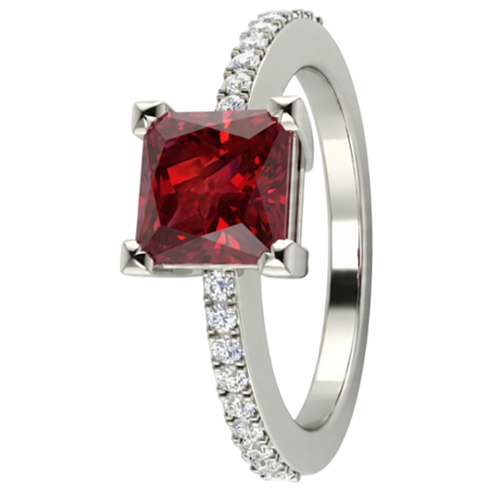 Princess And Round Cut 3.45 Ct. Ruby And Natural Earth Mined DIAMOND ( NOT LAB GROWN )s Ring White Gold 14K