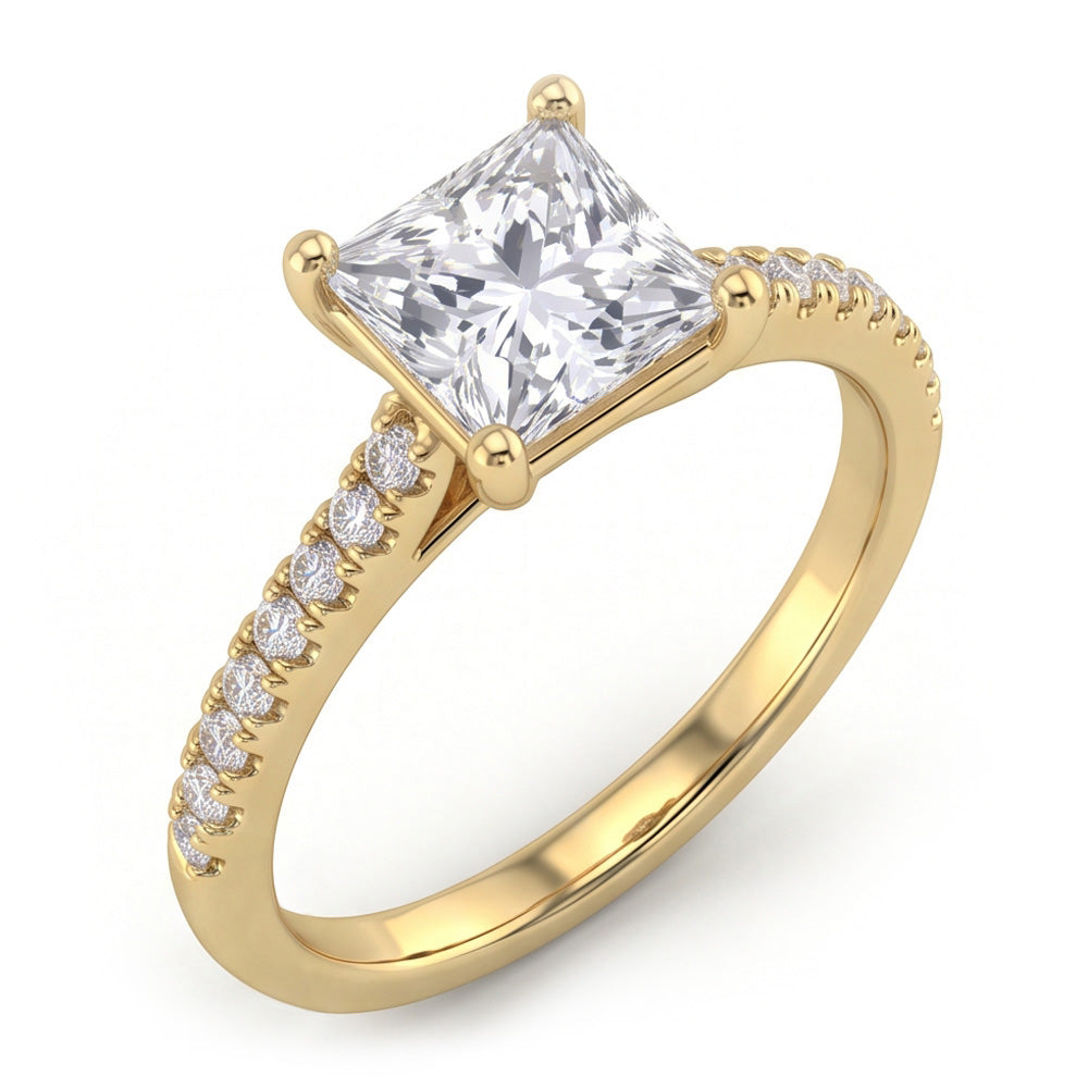 Princess And Round Cut 3 Carats Natural Earth Mined Diamonds Wedding Ring Yellow Gold 14K