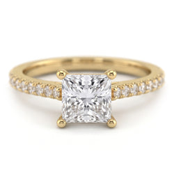 Princess And Round Cut 3 Carats Natural Earth Mined Diamonds Wedding Ring Yellow Gold 14K