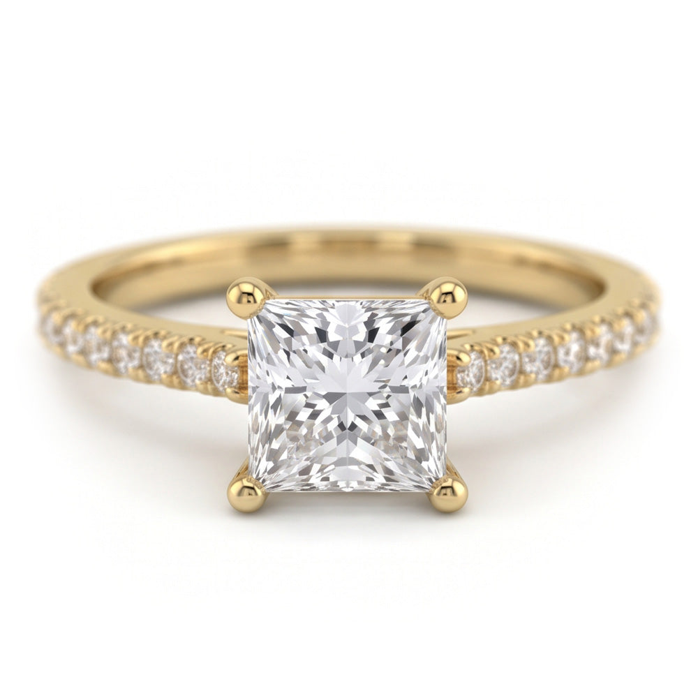 Princess And Round Cut 3 Carats Natural Earth Mined Diamonds Wedding Ring Yellow Gold 14K