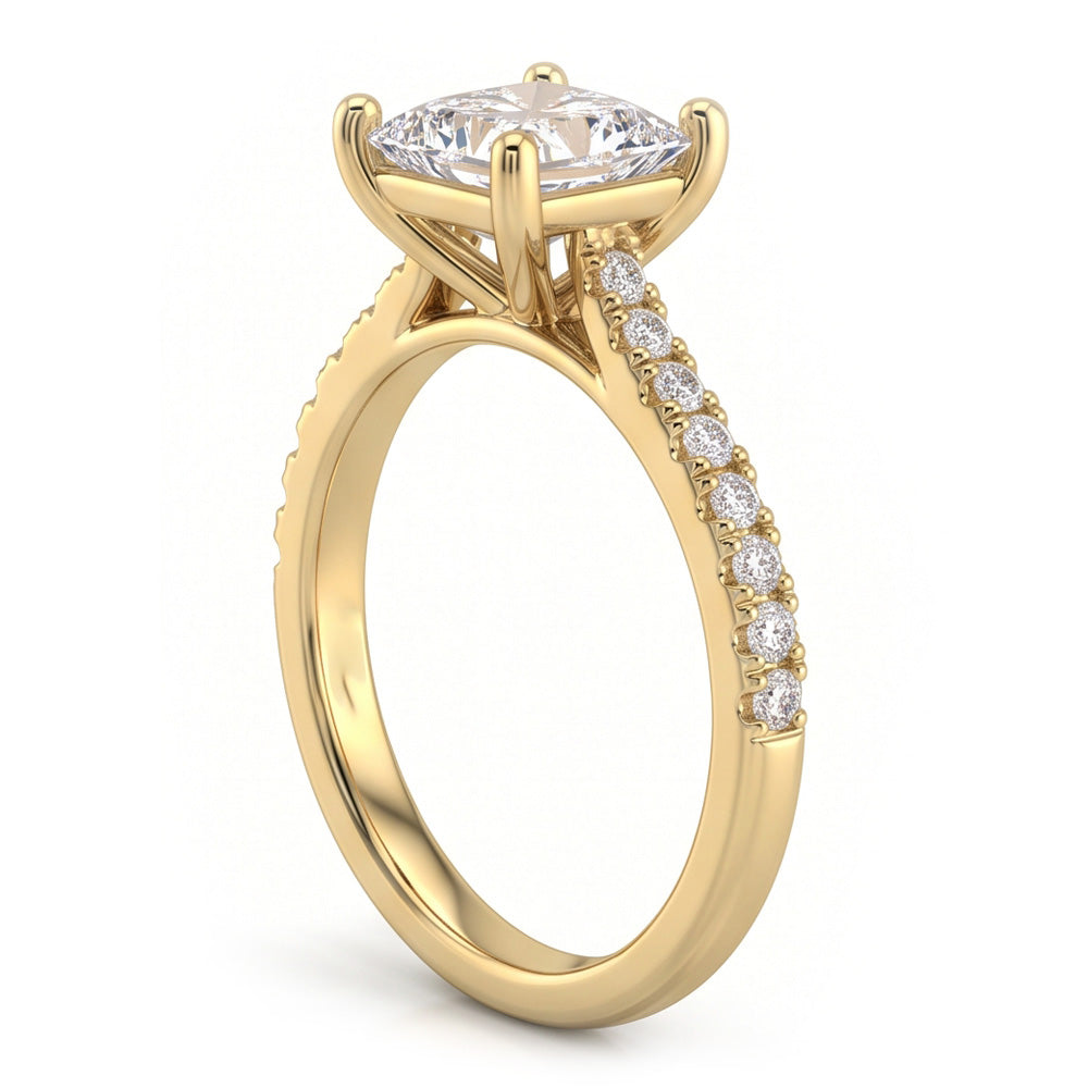 Princess And Round Cut 3 Carats Natural Earth Mined Diamonds Wedding Ring Yellow Gold 14K
