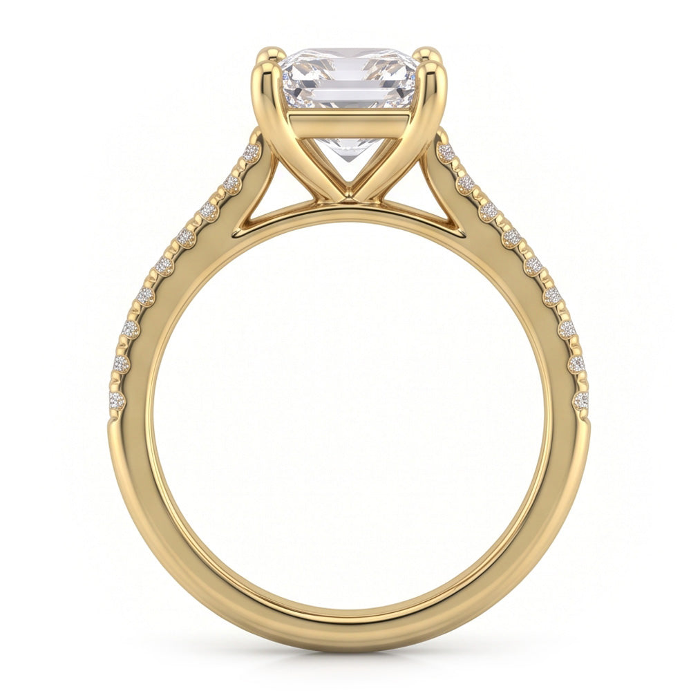 Princess And Round Cut 3 Carats Natural Earth Mined Diamonds Wedding Ring Yellow Gold 14K