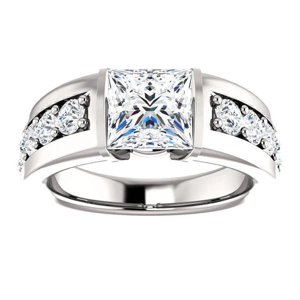 Princess And Round Genuine Diamond Anniversary Ring 2.40 Carat White Gold 14K
