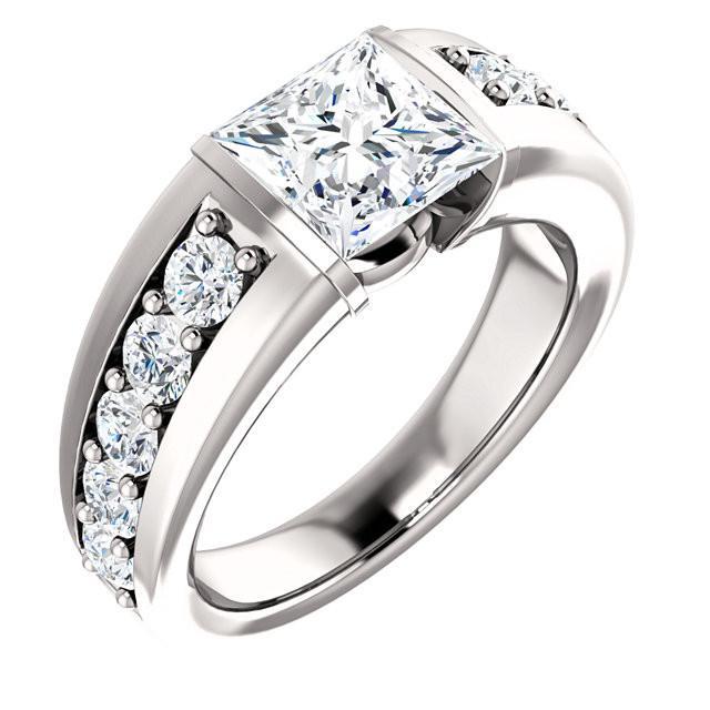 Princess And Round Genuine Diamond Anniversary Ring 2.40 Carat White Gold 14K