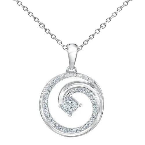 Princess And Round Love Circle Real Diamond Pendant White Gold 2.55 Carats