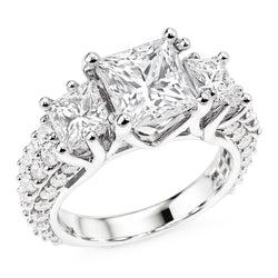 Princess And Round Real Natural Earth Mined DIAMOND ( NOT LAB GROWN ) 3 Stone Style Engagement Ring 3.50 Carats