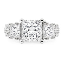 Princess And Round Real Natural Earth Mined DIAMOND ( NOT LAB GROWN ) 3 Stone Style Engagement Ring 3.50 Carats