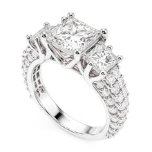 Princess And Round Real Natural Earth Mined DIAMOND ( NOT LAB GROWN ) 3 Stone Style Engagement Ring 3.50 Carats