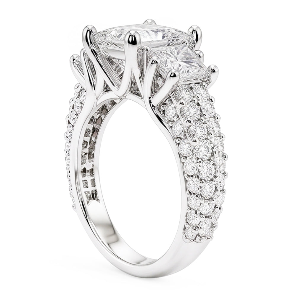 Princess And Round Real Natural Earth Mined DIAMOND ( NOT LAB GROWN ) 3 Stone Style Engagement Ring 3.50 Carats