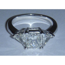 Princess And Trilliant Cut 1.61 Carat Three Stone Natural Diamond Ring New