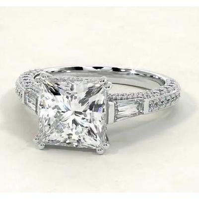 Princess Baguette Real Diamond Engagement Ring 5.10 Carats Jewelry New