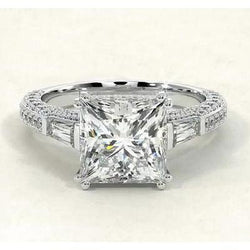 Princess Baguette Real Diamond Engagement Ring 5.10 Carats Jewelry New