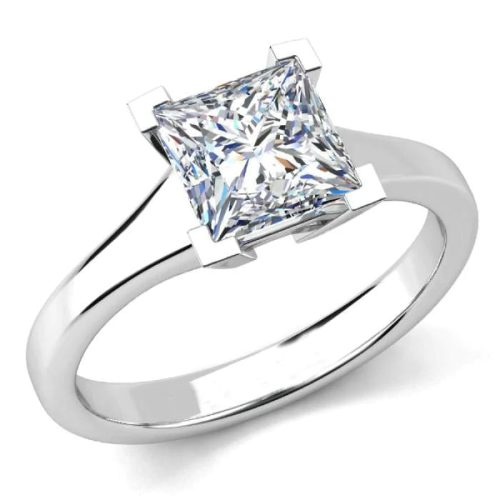 Princess Cut 1 Carat Real Diamond Engagement Ring 14K White Gold