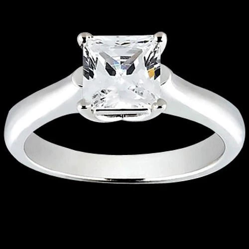 Princess Cut 1 Carat Real Diamond Solitaire Engagement Ring White Gold 14K