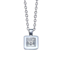 Princess Cut 1 Carats Natural Diamonds Pendant Necklace White Gold 14K