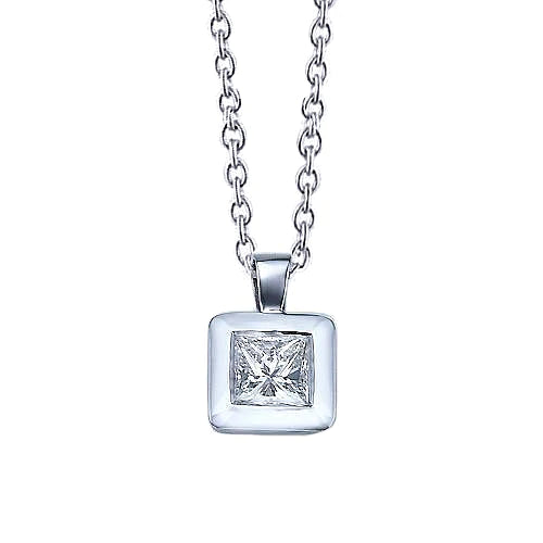 Princess Cut 1 Carats Natural Diamonds Pendant Necklace White Gold 14K