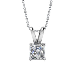 Princess Cut 2 Carat Natural Earth Mined Diamond Necklace Pendant 14K White Gold