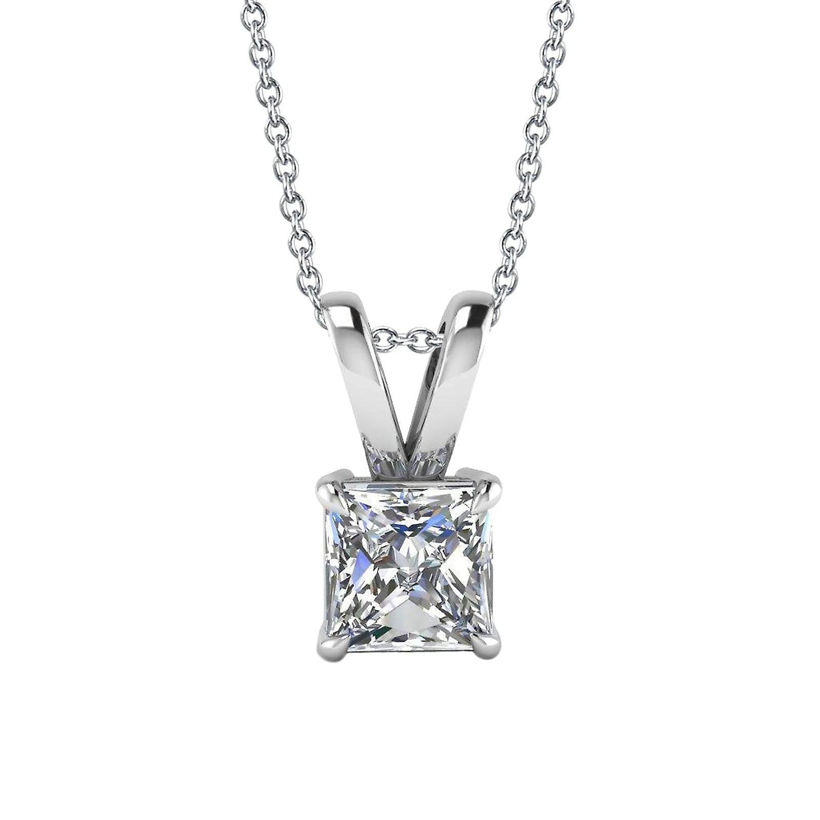 Princess Cut 2 Carat Natural Diamond Necklace Pendant 14K White Gold