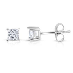 Princess Cut 2 Carats Natural Diamonds Women Stud Earrings White Gold 14K